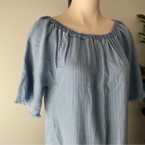ANTHRO Standard Grace Striped Blue White High Low Fringe Dress Loose Relaxed - Picture 3 of 8